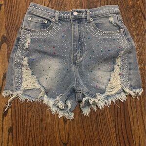 Lizard Thicket Studded Fringe Jean Shorts